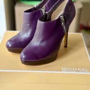 Michael Kors Purple Leather Snakeskin  High Heel Ankle Boots